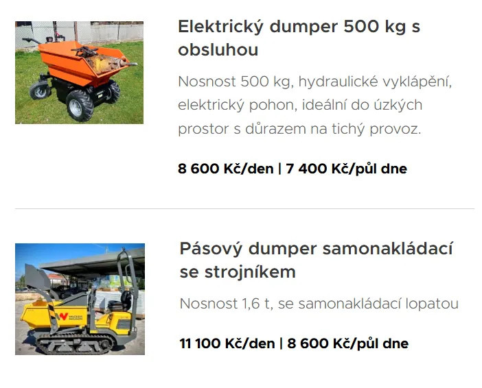 Elektrický dumper 500 kg a pásový dumper 1,6 t – nové stroje v nabídce RUMANA pro zemní práce