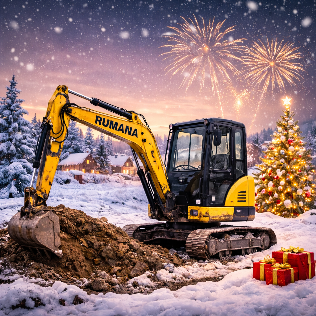 Zemné práce RUMANA – bager pri výkopových prácach počas zimy