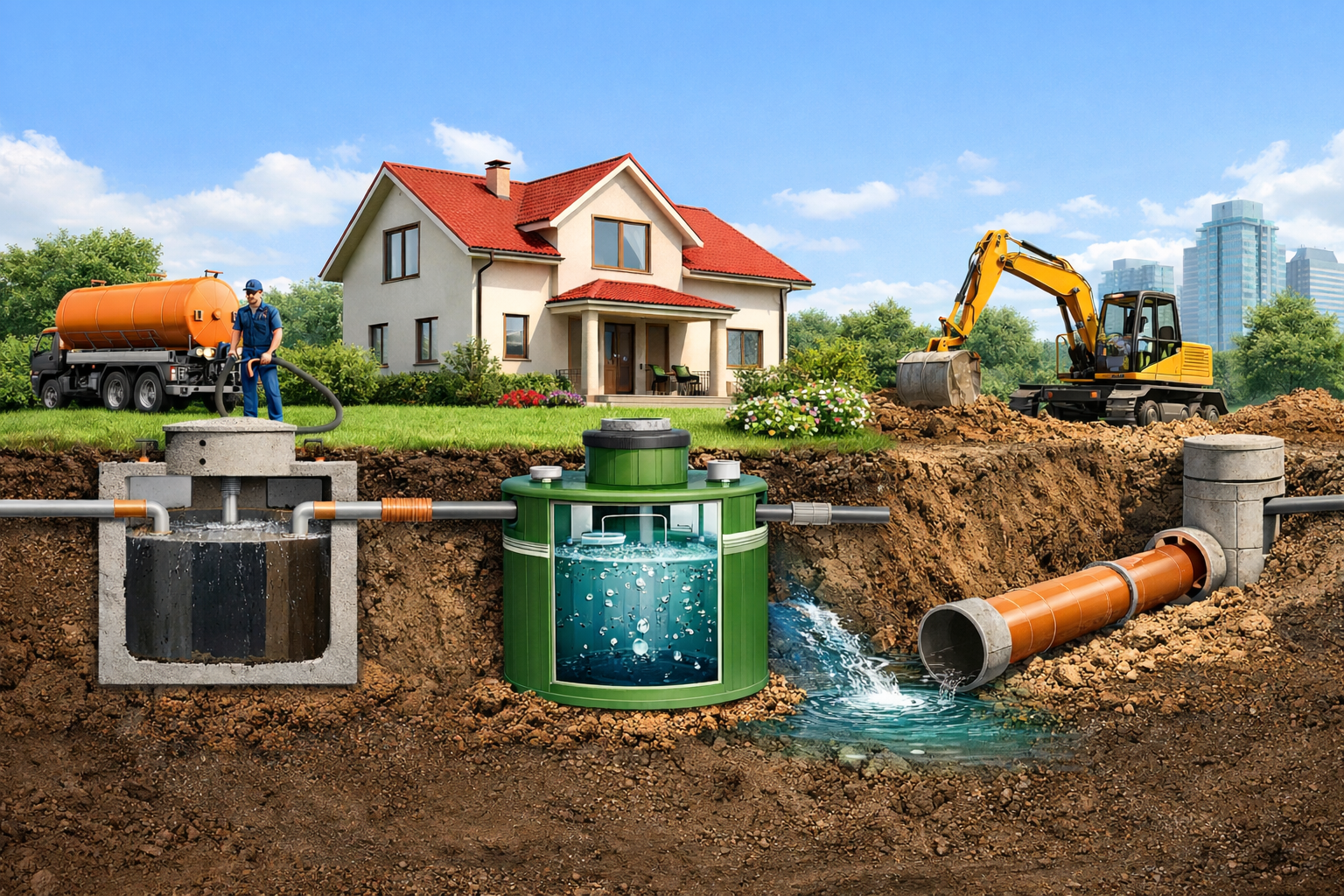 Porovnání řešení odpadních vod u rodinného domu – jímka, domovní ČOV a kanalizace