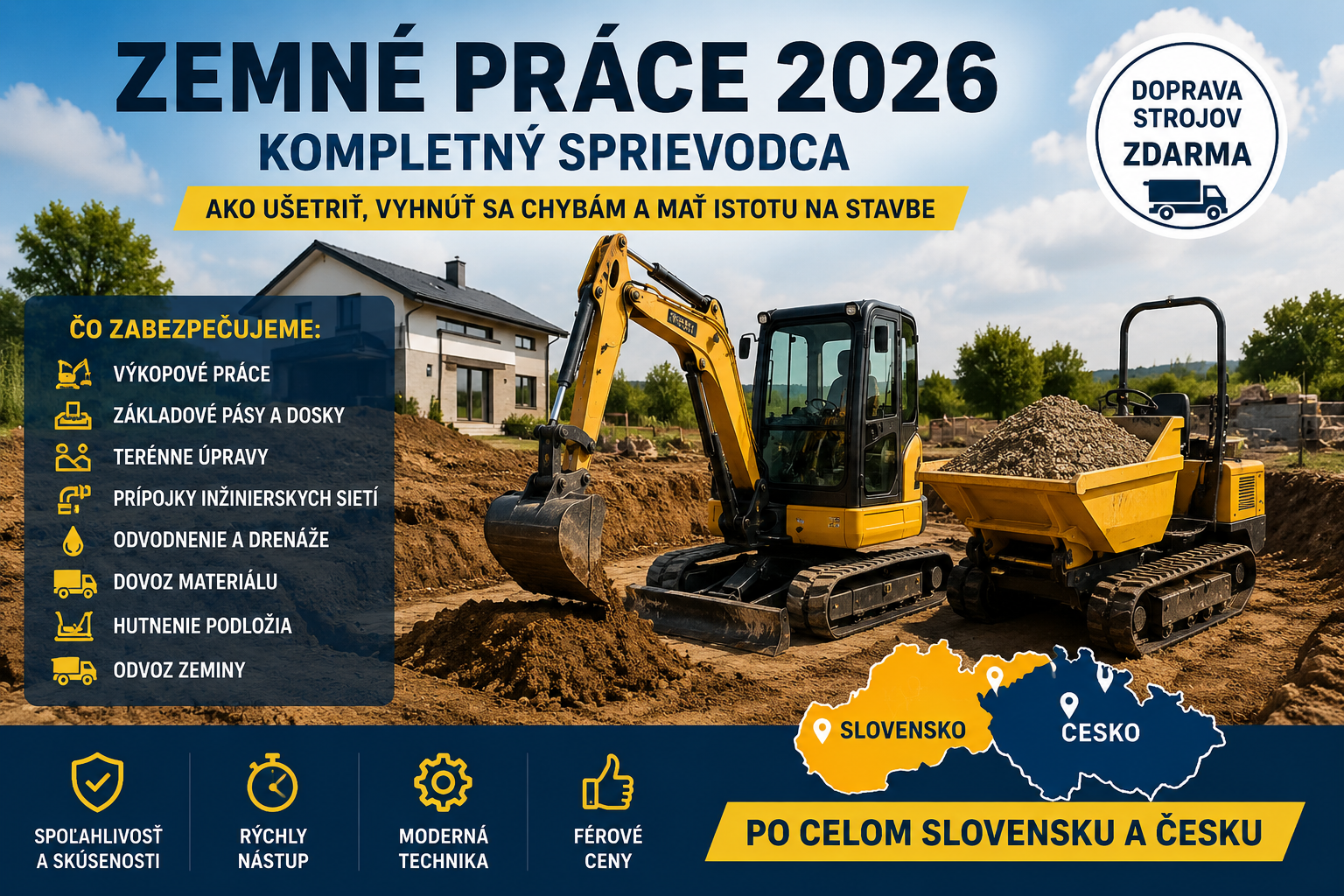 Zemné práce, výkopové práce, minibager a pásový dumper pri príprave stavebného pozemku po Slovensku a Česku – RUMANA